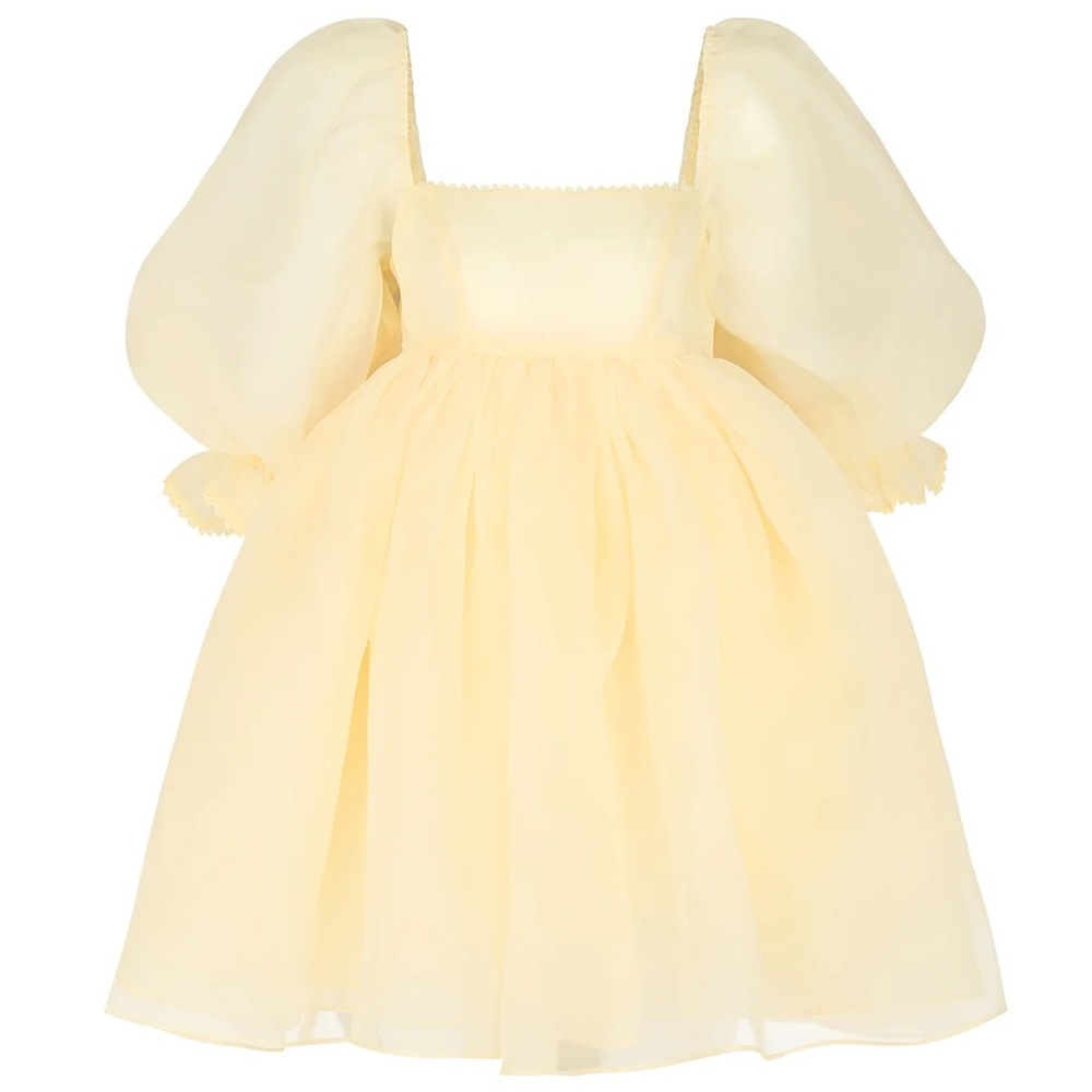 Selkie Baby Banana Puff Sleeve Layered Organza Mini Dress NWT